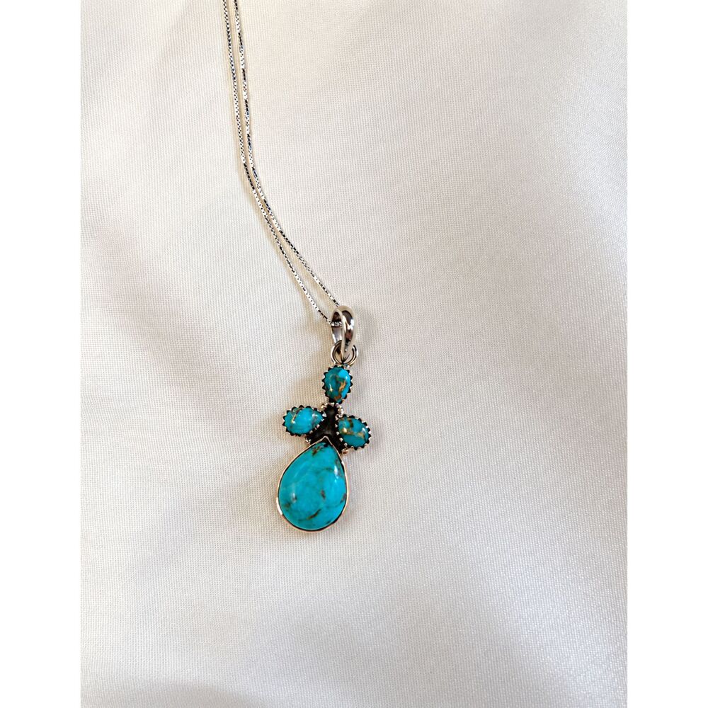 Genuine 925 Sterling Silver Turquoise Necklace with Pendate